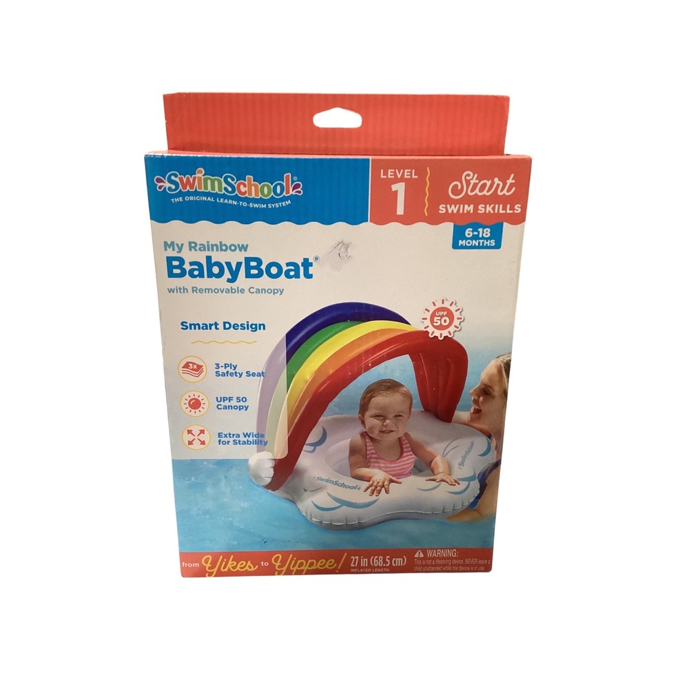 SwimSchool My Rainbow BabyBoat Inflatable Float Removable Canopy UPF50 6-18 Mont